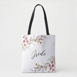 Bolso De Tela Novia de flores silvestres de otoño letra elegante