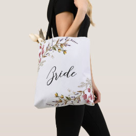 Bolso De Tela Novia de flores silvestres otoñales letra elegante