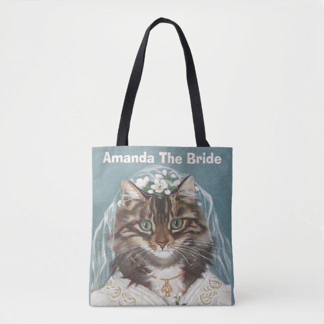 Bolso De Tela Novia de gato lindo y personalizado (Anverso)