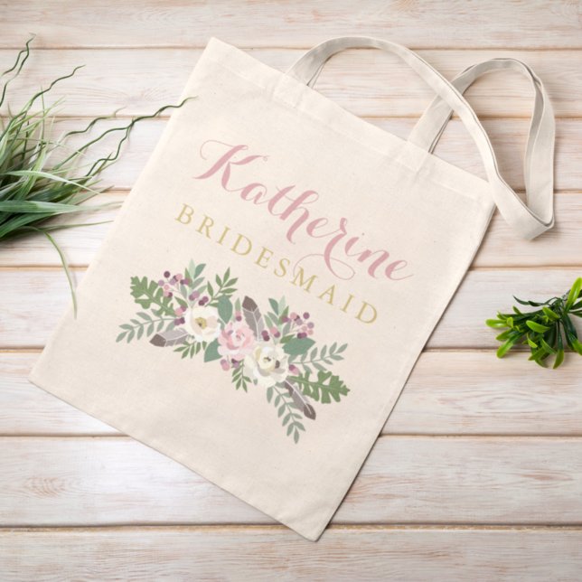 Bolso De Tela Novia Dusty Pink Floral Boho Custom Wedding (Subido por el creador)