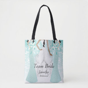 Bolso De Tela Novia en equipo en Verde azulado
