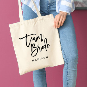 Bolso De Tela Novia Equipo Escritura Negra Cepillo Chic Moderno
