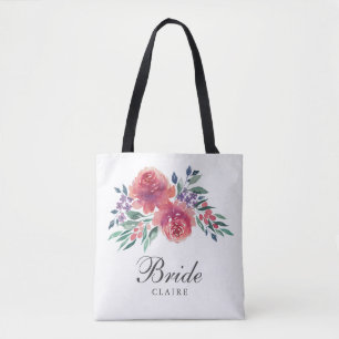 Bolso De Tela Novia floral acuarela romántica