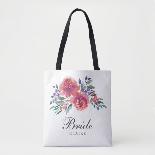 Bolso De Tela Novia floral acuarela romántica (Anverso)