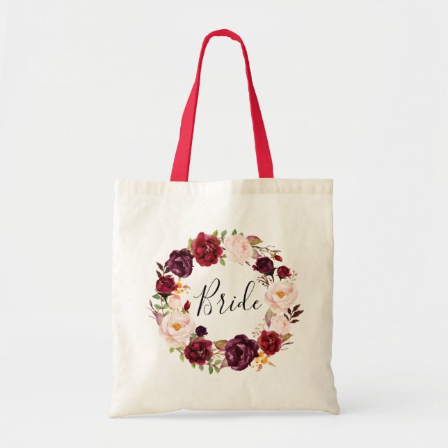 Bolso De Tela novia floral burdeos (Frente)