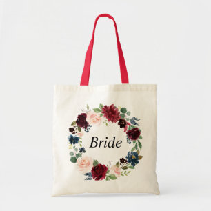Bolso De Tela novia floral de la marina burdeos