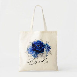 Bolso De Tela Novia floral metálica de plata blanca azul real