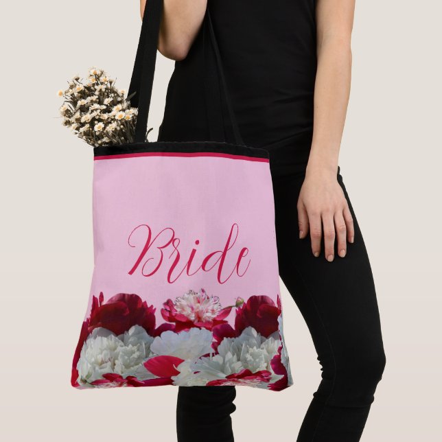 Bolso De Tela Novia Floral Peonies multi Print Tote Bag (Detalle)
