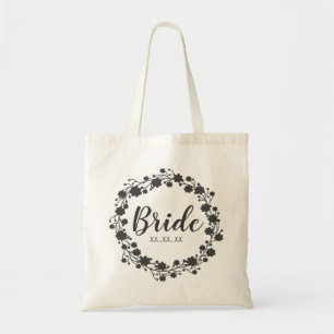 Bolso De Tela Novia Floral Wreath Personalizado Fecha