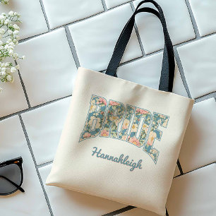 Bolso De Tela NOVIA Letras de Equipo Azul Floral Retro