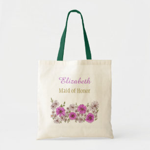 Bolso De Tela Novia morada rosa floral con nombre