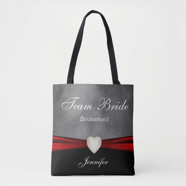 Bolso De Tela Novia negra, gris y roja (Anverso)
