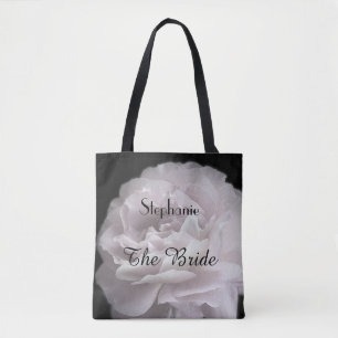 Bolso De Tela Novia Nombre personalizado Floral rosa rosa pálido