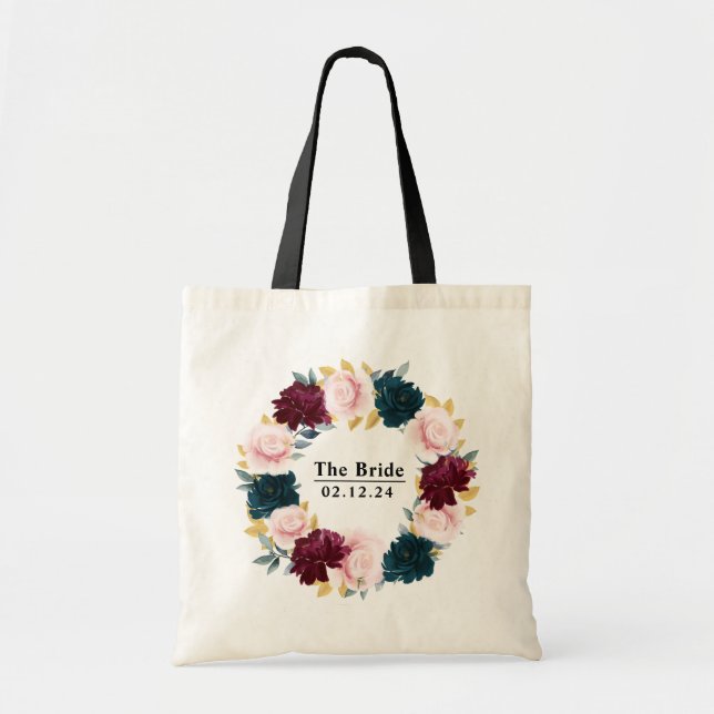 Bolso De Tela Novia personalizada de flor de rosa Elegante Rubor (Frente)