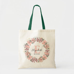 Bolso De Tela Novia personalizada elegante con flores rosadas de