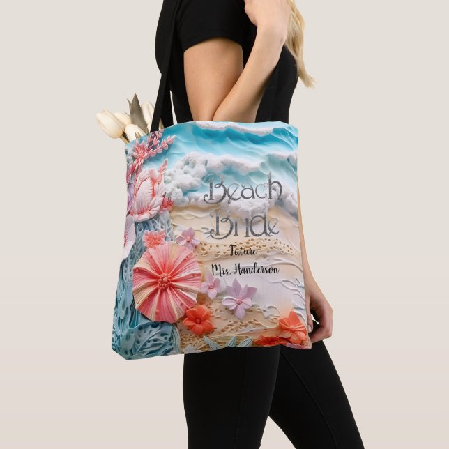 Bolso De Tela Novia playa fiesta de novias océano azul personali (Detalle)