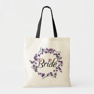 Bolso De Tela Novia púrpura floral de la caligrafía de la