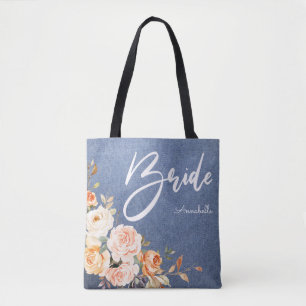 Bolso De Tela Novia Rubor Rosa y Floral Jean Falso Melocotón