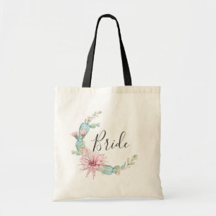 Bolso De Tela Novia. Suculentas acuarela. Cactus de boda