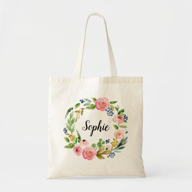Bolso De Tela Novia Tote Bag Propuesta Personalizado Flores de f (Frente)