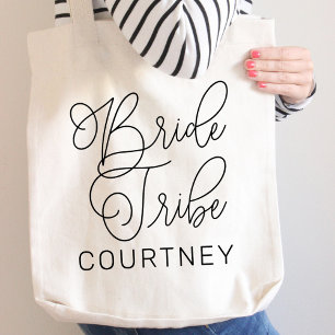 Bolso De Tela Novia Tribu Negro Moderno Script Personalizado Dam