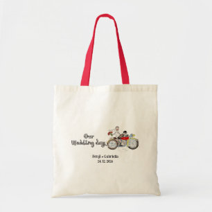 Bolso De Tela Novia y Novio en Moto Bodas