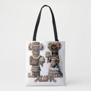 Bolso De Tela Novia y novio hawaianos polinesios Tiki boda 