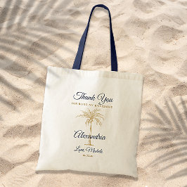 Bolso De Tela Noviaria de la Marina Blue Gold Palm Tree gracias