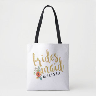 Bolso De Tela Novias Maid Gold Purpurina Script Textos