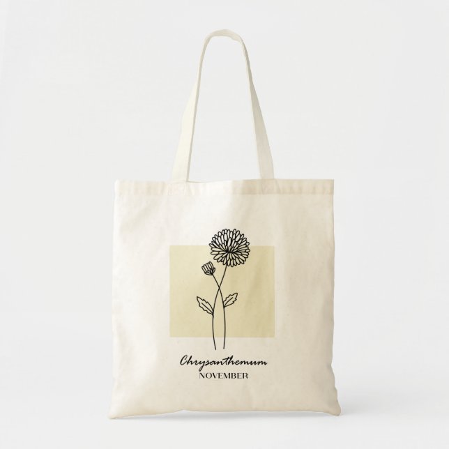 Bolso De Tela Noviembre Flor de Nacimiento | Crisantemo (Frente)
