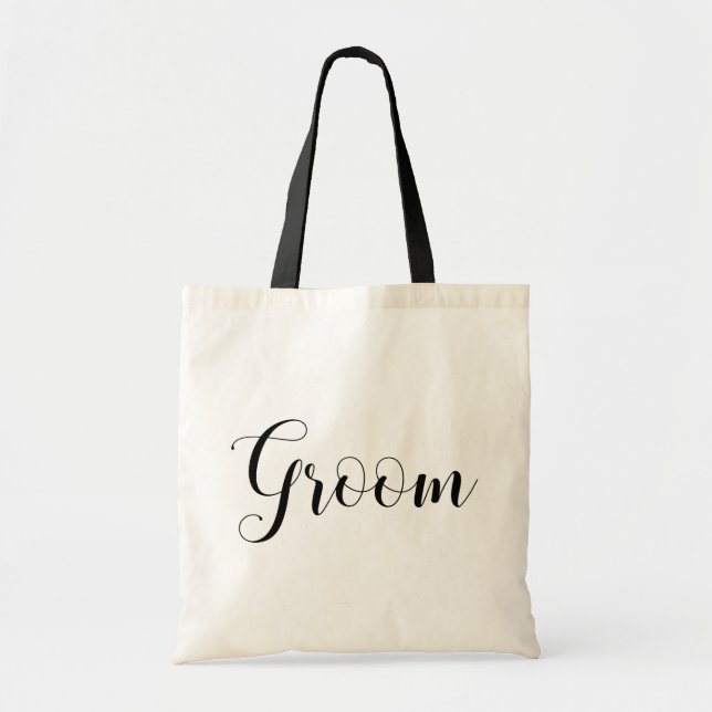 Bolso De Tela Novio. Boda de guiones elegantes en blanco y negro (Frente)