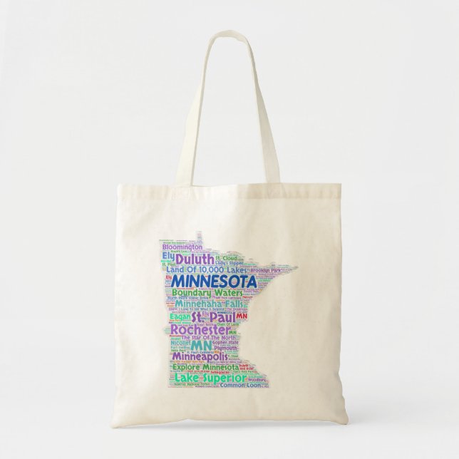 Bolso De Tela Nube de la palabra de Minnesota (Frente)