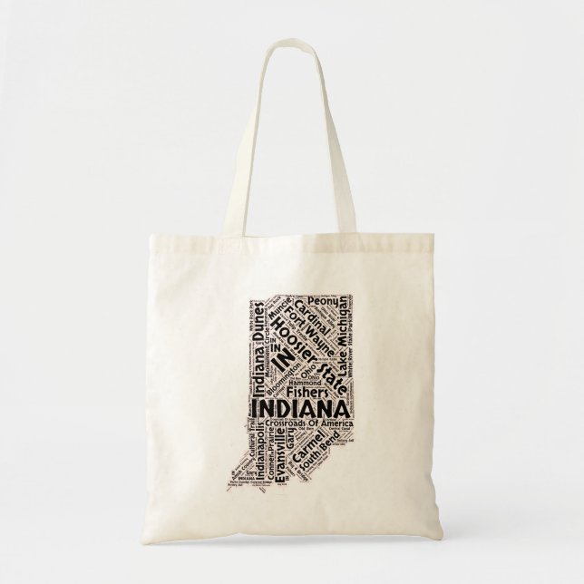 Bolso De Tela Nube de la palabra del estado de Indiana (Frente)