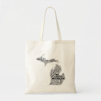 Bolso De Tela Nube de la palabra del estado de Michigan