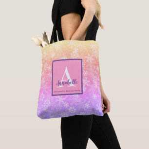 Bolso De Tela Nube de Nombres de Monograma de Copo de Nieve de P