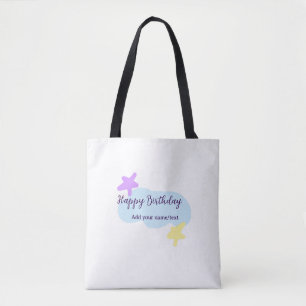 Bolso De Tela Nubes azul pastel estrellas púrpura feliz cumpleañ