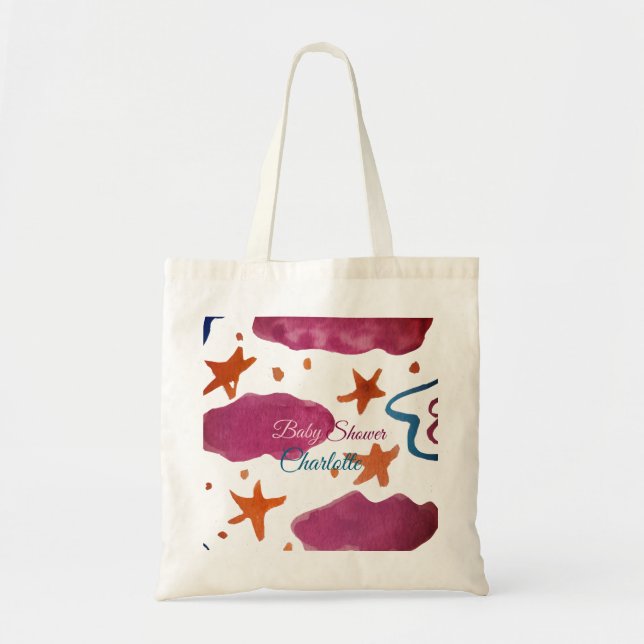 Bolso De Tela Nubes azules rosadas, ducha de bebé, añada el nomb (Frente)