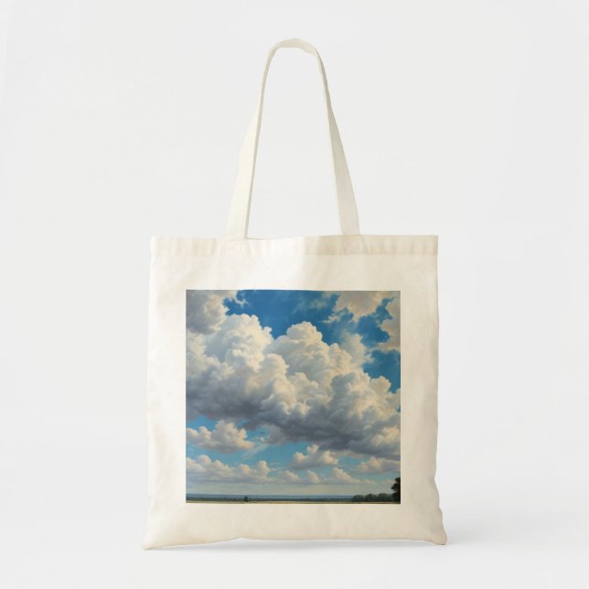 Bolso De Tela Nubes blancas y cielo azul despejado (Frente)