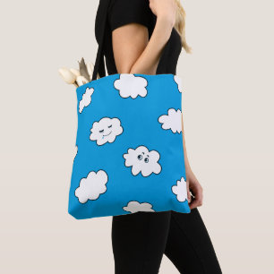 Bolso De Tela Nubes divertidas del cielo azul Personalizado