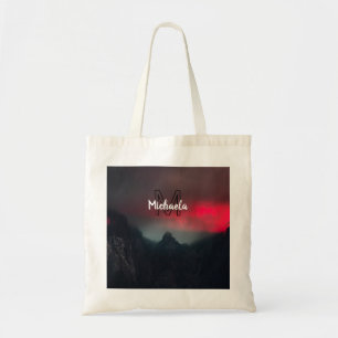 Bolso De Tela Nubes quemadas, niebla y montañas monograma en el 