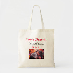 Bolso De Tela Nuestra primera Navidad agregar nombre foto boda c