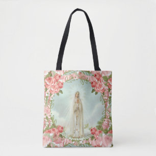 Bolso De Tela Nuestra señora de los rosas de Fátima w/Pink