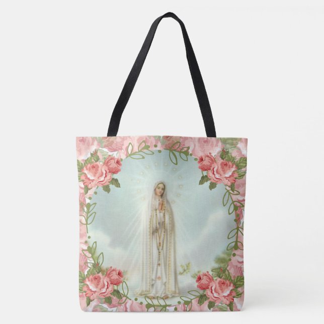 Bolso De Tela Nuestra señora de los rosas rosados de Fátima (Anverso)