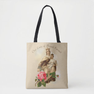 Bolso De Tela Nuestra Señora del Carmelo Oración Jesús Escapular