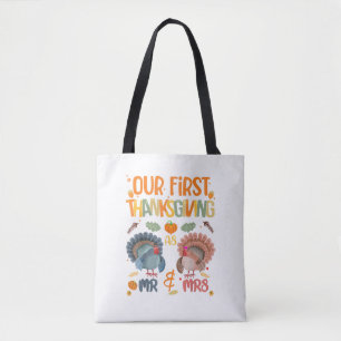 Bolso De Tela Nuestro Primer Día De Acción De Gracias Sr. Y Sra.
