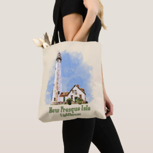 Bolso De Tela Nueva acuarela del faro de la Isla Presque - Michi