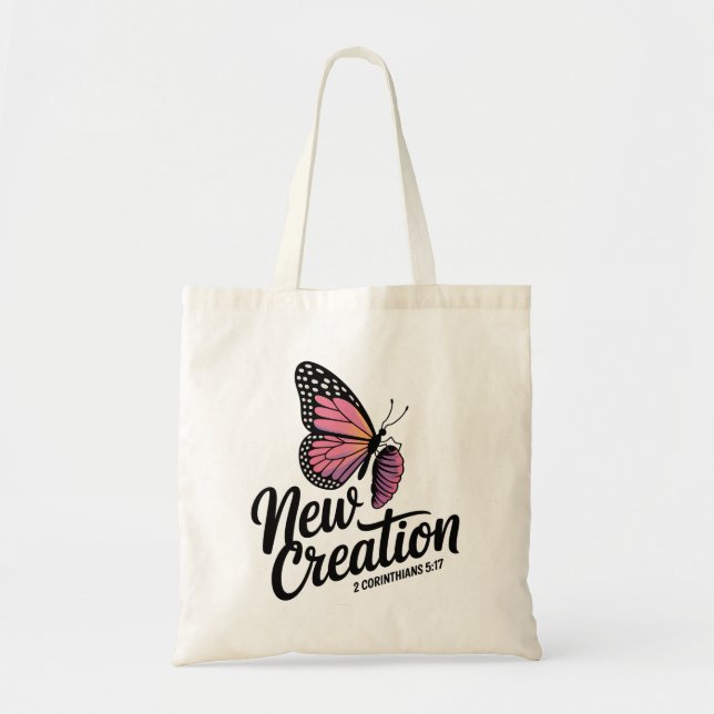 Bolso De Tela Nueva Mariposa de Creación 2 Corintios 5:17 (Frente)