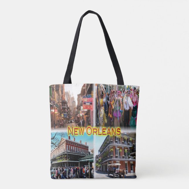 Bolso De Tela Nueva Orleans - Calle Bourbon - Mardi Gras - (Reverso)