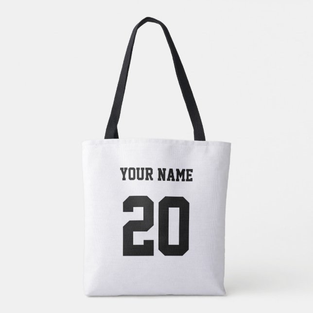 Bolso De Tela Número y nombre del Personalizado blanco y negro (Reverso)