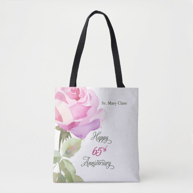 Bolso De Tela Nun 65th Anniversary Custom Name Pink Rose (Anverso)